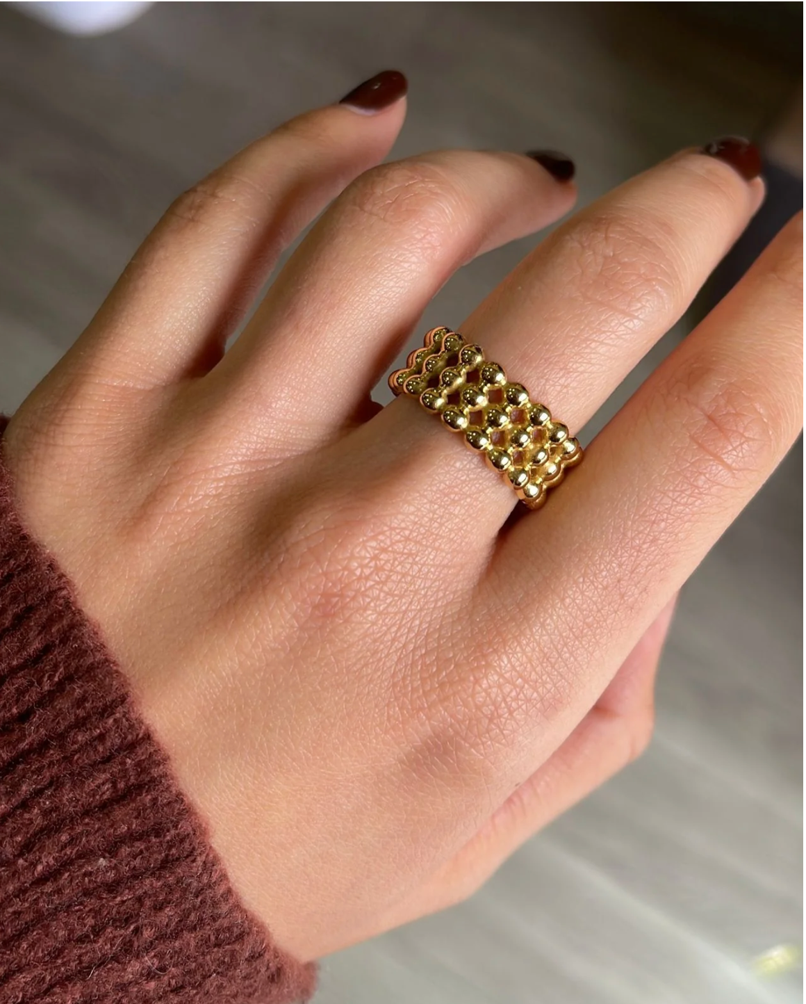 Anillo Bolitas Triple Dorado