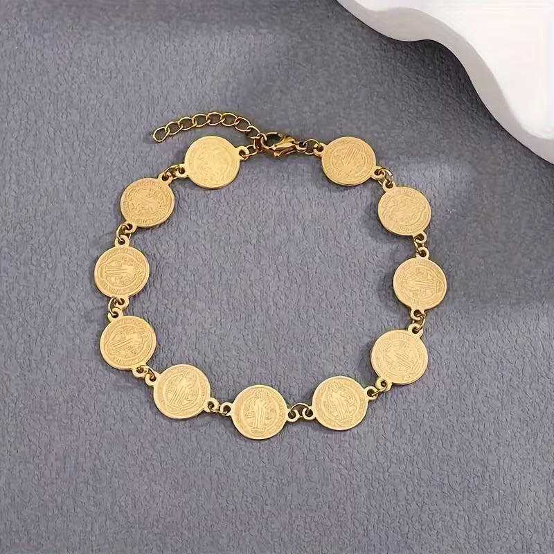 Pulsera Dorada Medalla San Benito
