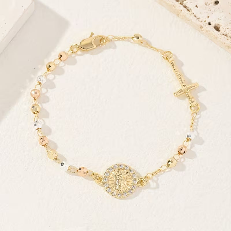 Pulsera Virgen/Cruz Brillante